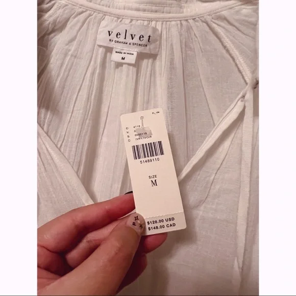 NWT Anthropologie Velvet by Graham & Spencer White Lena Peasant Blouse Tunic - Picture 11 of 16